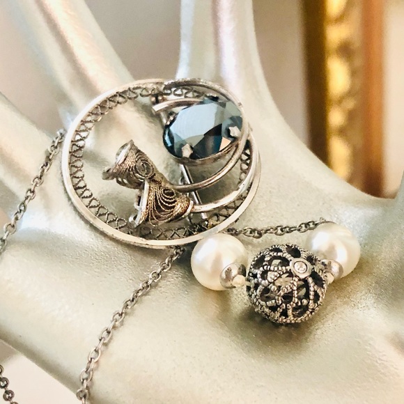 Vintage Sterling Brooch & Givenchy Necklace - Picture 2 of 10